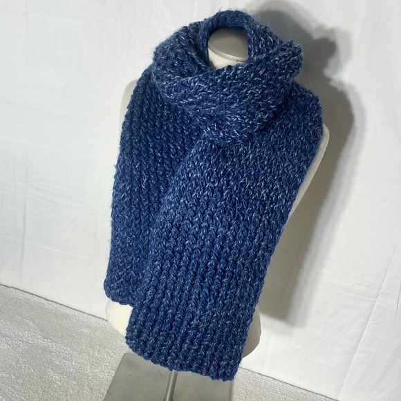 Handmade Marled Blue Knit Long Scarf - Picture 1 of 10